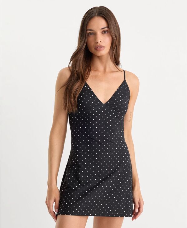 グッドアメリカン レディース トップス ワンピース ナイロン ミニ Good American Womens NylonBlend Camini Dress Mini Dot Black ブラック