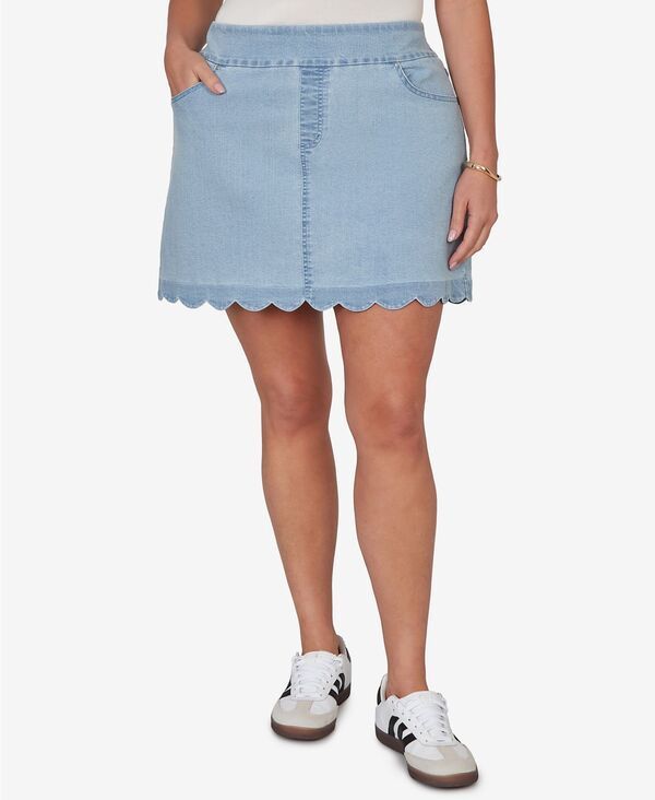 ルビーアールディー レディース ボトムスカート プラスサイズ デニム Ruby Rd Plusize Scalloped Hem Stretch Denim Skort Chambray デニム