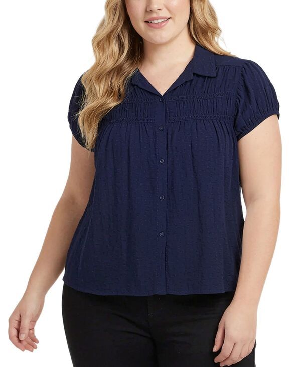 ニューヨークコレクション レディース トップス シャツ プラスサイズ キャップスリーブ キャップ NY Collection Plusize CapSleeve Rouched Yoke Top Na
