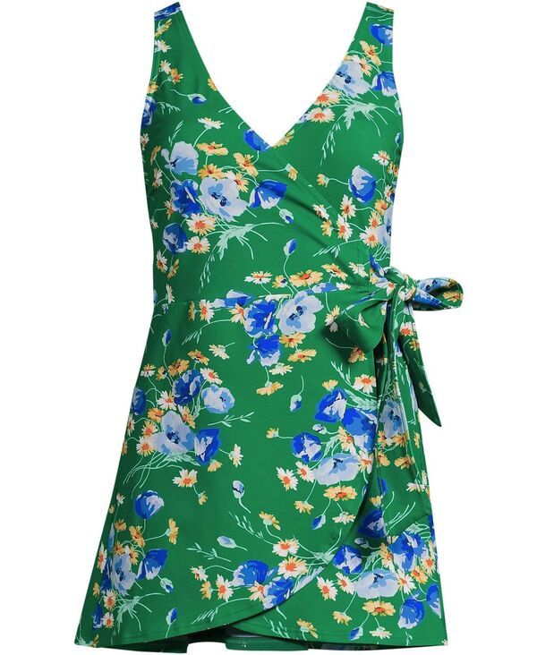 ランズエンド レディース トップス ワンピース ミニ Lands End Womenside Tie Mini Swim Dresswimsuit Vibrant clover poppy flora