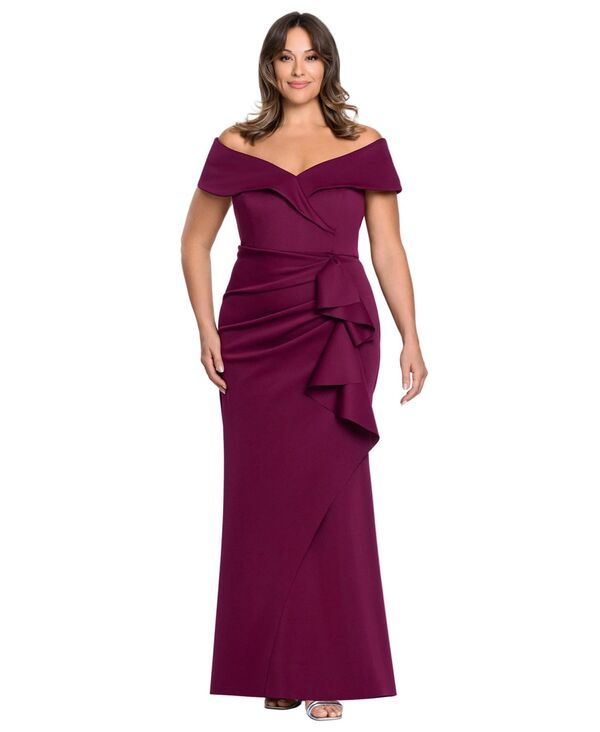 エスケープ レディース トップス ワンピース クレープラスサイズ スキューバ XSCAPE Plusize OffTheShoulder Scuba Crepe Gown Raisin