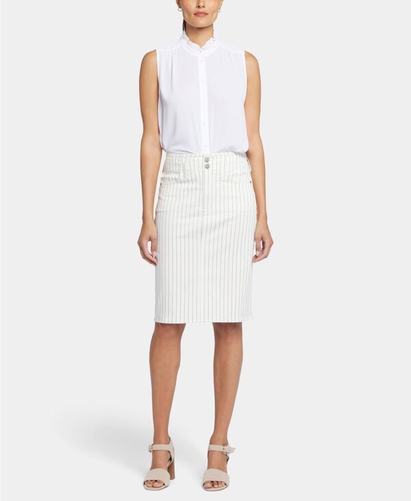 エヌワイディージェイ レディース ボトムスカート プチ ハイウエスト NYDJ Petite HighWaist Button Closure Skirt Beach Cruise Stripe スト 17,986円