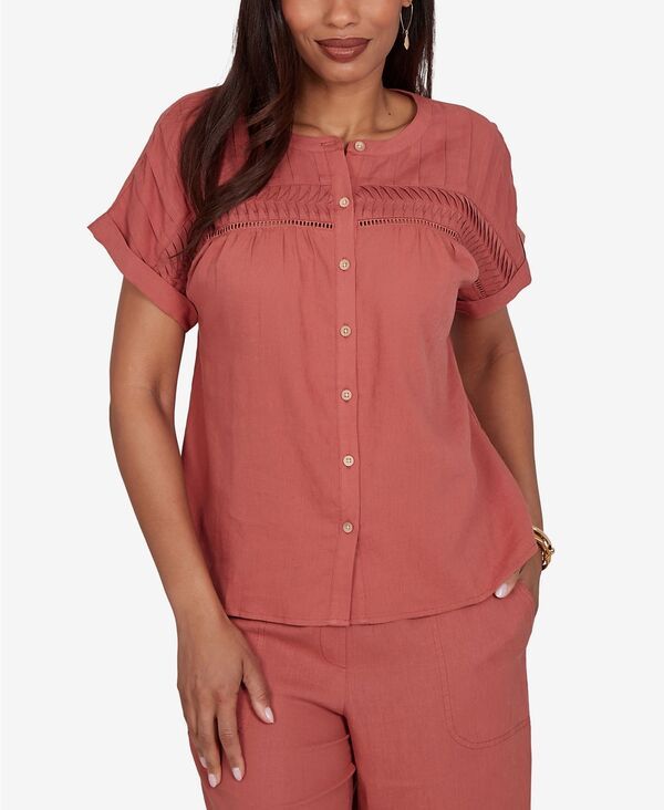 ルビーアールディー レディース トップス シャツ プチ プリーツ 半袖 Ruby Rd Petite Lightweight Pleated ShortSleeve Top Terra Cotta