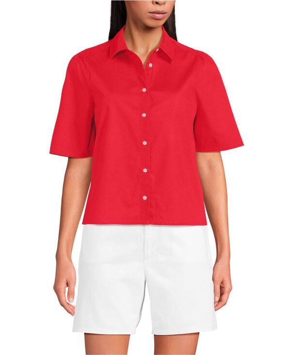 ランズエンド レディース トップス シャツ Lands End Womens Poplin Button Front Shirt Compass red レッド 12,586円