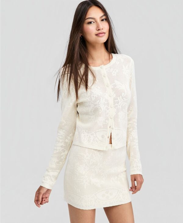 アンドノウディス レディース アウター ニット・セーター カーディガン And Now This Womens Crocheted Cardigan Cream クリーム