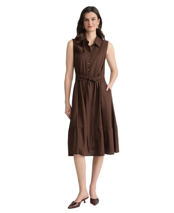 ジョーンズニューヨーク レディース トップス シャツ プチ ミディ Jones New York Petite Colla red Neck Midi ShirtDress Fudge