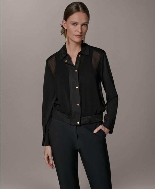 ダナ キャラン ニューヨーク レディース アウター ジャケット・ブルゾン プチ Donna Karanew York Petite Mix Media Zipper Jacket Black ブラック