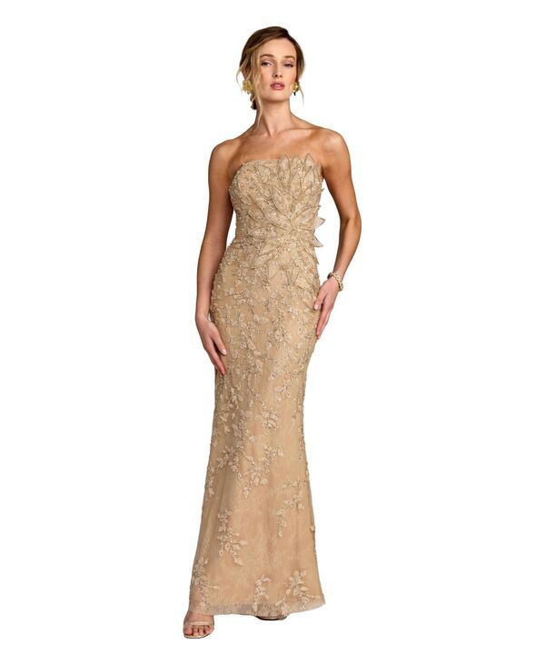 マックダガル レディース トップス ワンピース プチ Mac Duggal Petite Beaded Mermaid Gown with 3D Flowers Gold ゴールド 216,400円