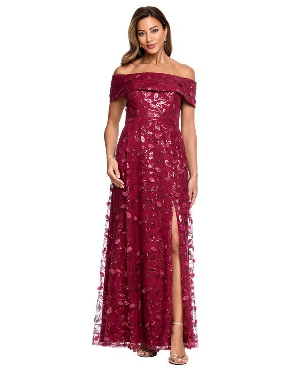 エスケープ レディース トップス ワンピース プチ メッシュ XSCAPEtite 3D Embellished Mesh OffTheShoulder Ball Gown Wine ワイン
