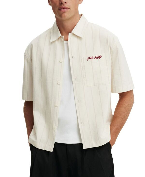 コットンオン メンズ トップス シャツ COTTON Mens Ventura Short Sleeve Shirt ecru stripemb エクリュ