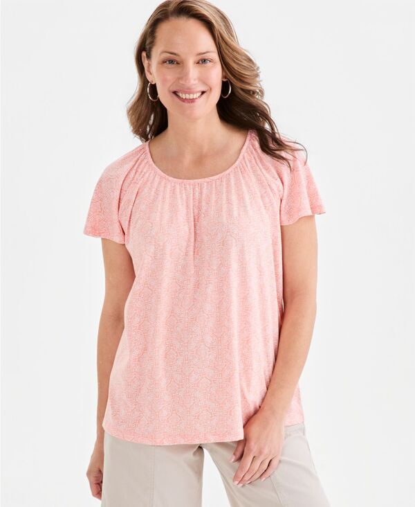 スタイルアンドコー レディース トップス シャツ プチ 半袖 Style Co Petite Flutter ShortSleeve Clover Coin Top Melon Ball
