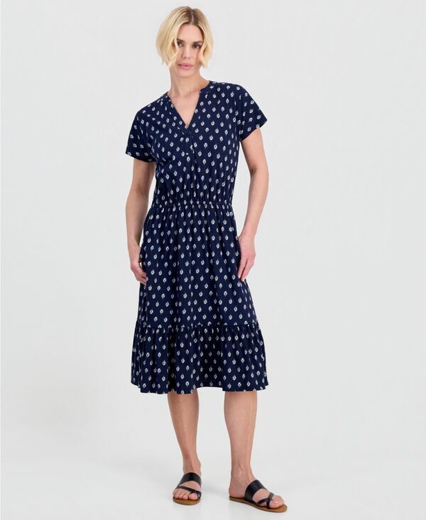 スタイルアンドコー レディース トップス ワンピース Vネック プチ ニット Style Co Petite Fla red Knit VNeck Dress Industrial Blue ブルー
