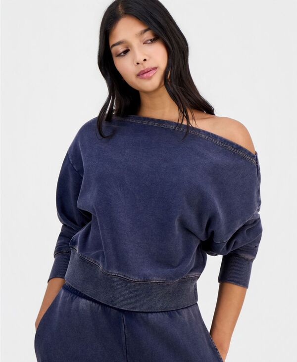 アンドノウディス レディース アウター パーカー・スウェット プチ パイル デニム And Now This Petite FauxDenim French Terry OffTheShoulder