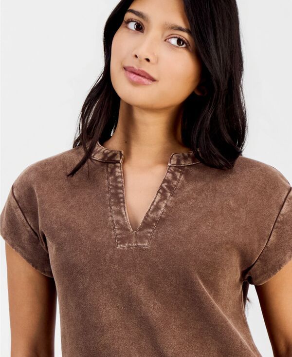 アンドノウディス レディース トップス シャツ プチ パイル キャップスリーブ キャップ And Now This Petite French Terry SplitNeck CapSleeve To アンドノウディス レディース トップス シャツ プチ パイル キャップスリーブ キャップ And Now This Petite French Terry SplitNeck CapSleeve To