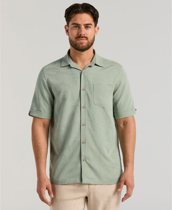 キューバベラ メンズ トップス シャツ プリント 半袖 ダウン Cubavera Mens Palm Print ShortSleeve ButtonDown Shirt Green Milieu グ