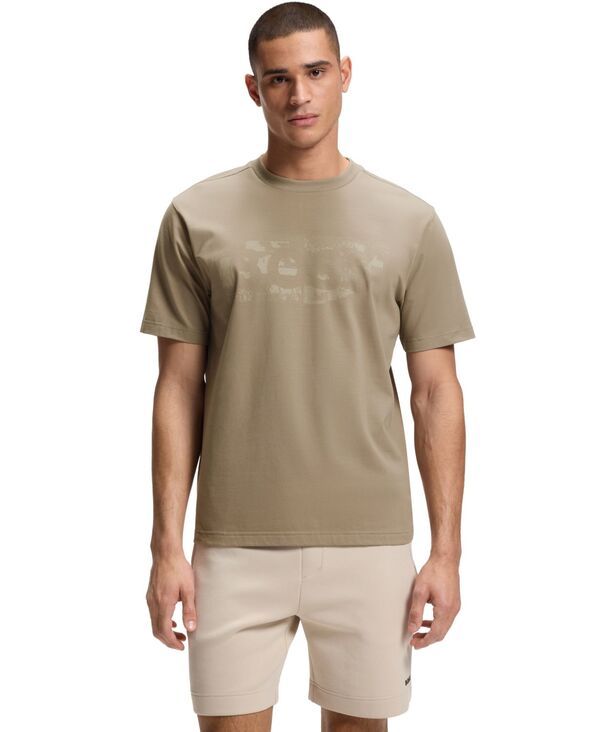 ヒューゴボス メンズ トップス Tシャツ コットン ロゴ Hugo Boss MenstretchCotton Logo Artwork TShirt Open Green グリーン