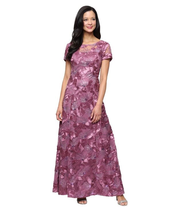 アレックスイブニングス レディース トップス ワンピース プチ レース Alex Evenings Petitembellished Lace Gown Dark Mauve