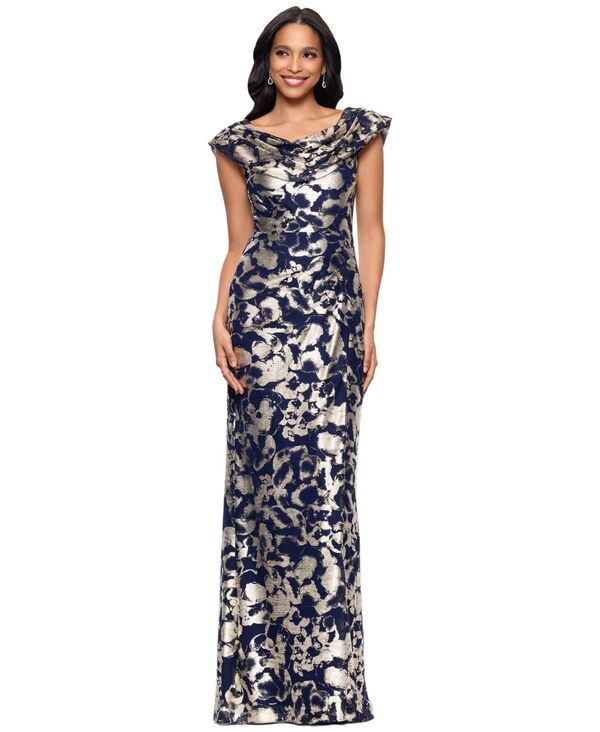 ベッツィアンドアダム レディース トップス ワンピース ドレープチ Betsy Adam Petite Draped Neck Gow navy Gold ネイビー