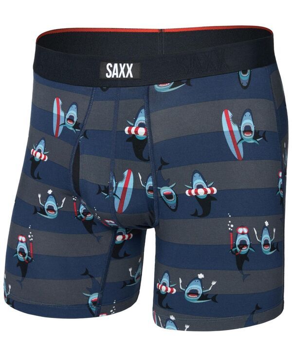 サックス メンズ アンダーウェア ボクサーパンツ プリント SAXX Mens Vibe Xtra SlimFit Printed Boxer Briefshark Bitenavy ネイビー