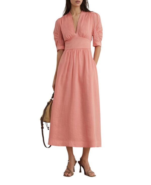 レイス レディース トップス ワンピース ミディ 半袖 REISS WomenshortSleeve Waisted Midi Dress Pink ピンク