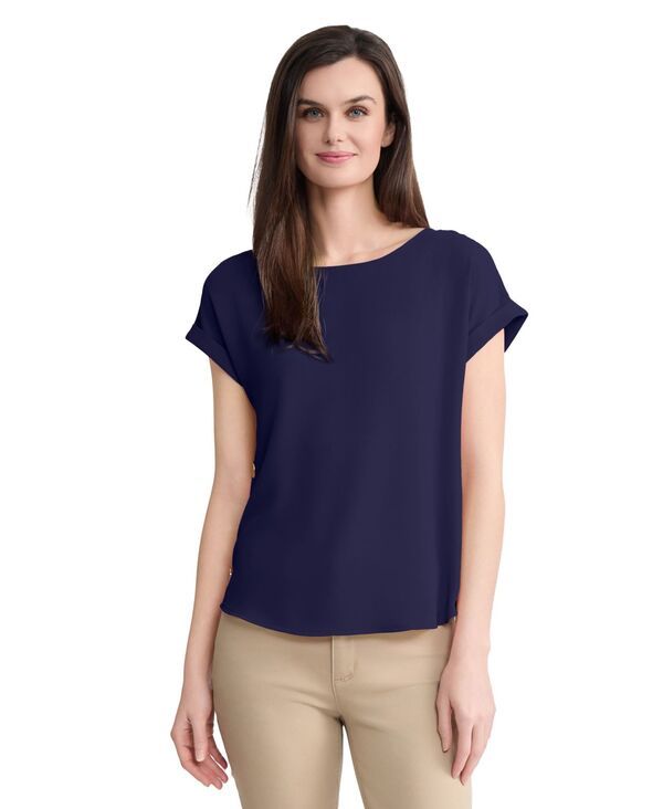 ジョーンズニューヨーク レディース トップス シャツ 半袖 Jones New York WomenshortSleeve Side Button Topacific Navy ネイビー