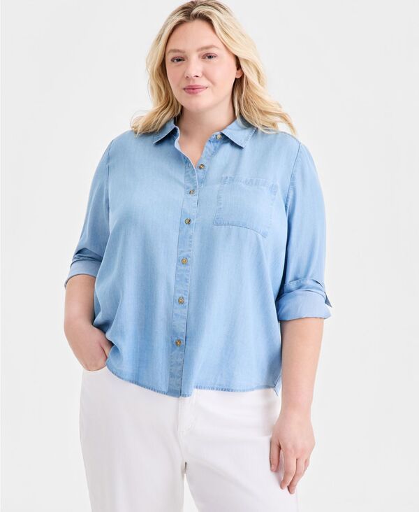 スタイルアンドコー レディース トップス シャツ プラスサイズ Style Co Plusize Chambray Perfect ButtonUp Shirt Anna Wash 9,086円