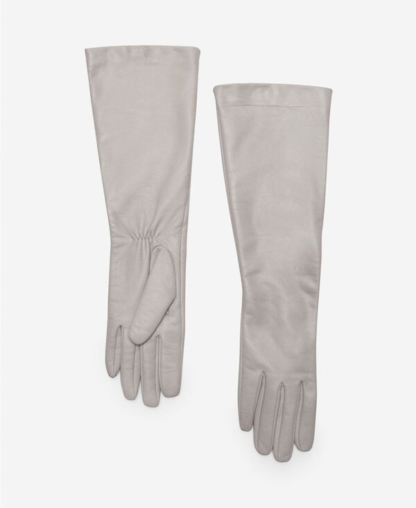 マンゴ レディース アクセサリー 手袋 レザー MANGO Womens Leather Longloves Ice Gray グレー