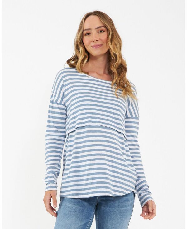 ライプマタニティ レディース トップス シャツ Ripe Maternity Ripe Lionelong Sleeve Nursing Tee in Petrol and White Comfort