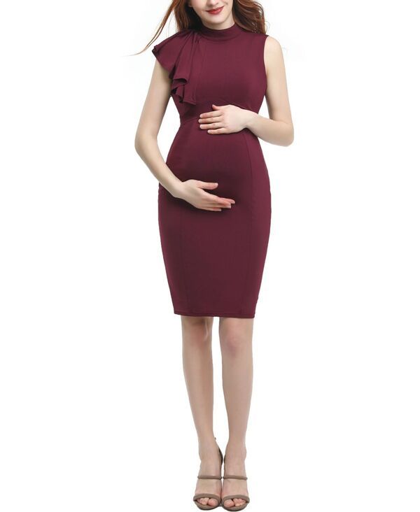 キミアンドカイ レディース トップス ワンピース フリル マタニティ kimi kai Maternity Ruffle Sheath Dress Deep berry