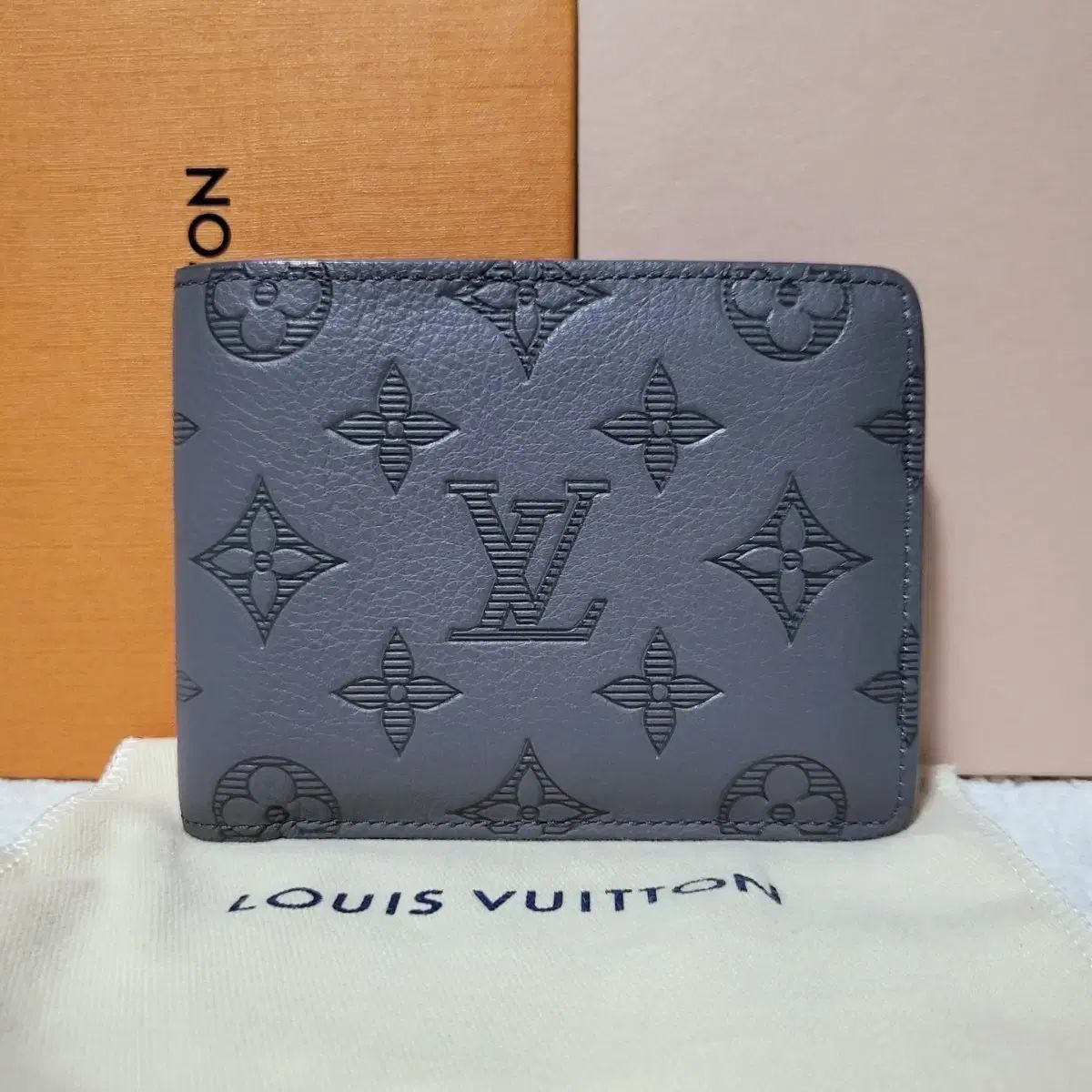 ほぼ新品/フルセット Louis Vuitton ルイヴィトン シャドウ マルチ マルチ プル 二つ折り財布 グレー