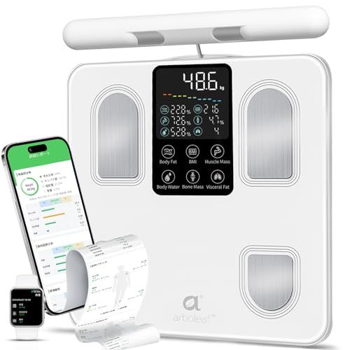 arboleaf 体重計 体組成計 体脂肪計 カラダスキャン スマホ連動 データ自動転送 部位別測定 全身測定方式 体重/体脂肪率/BMI/筋肉量/50項目測定 8電極 Bluetooth対応 アプリ対応/apple watch/Google c701e399 10,139円