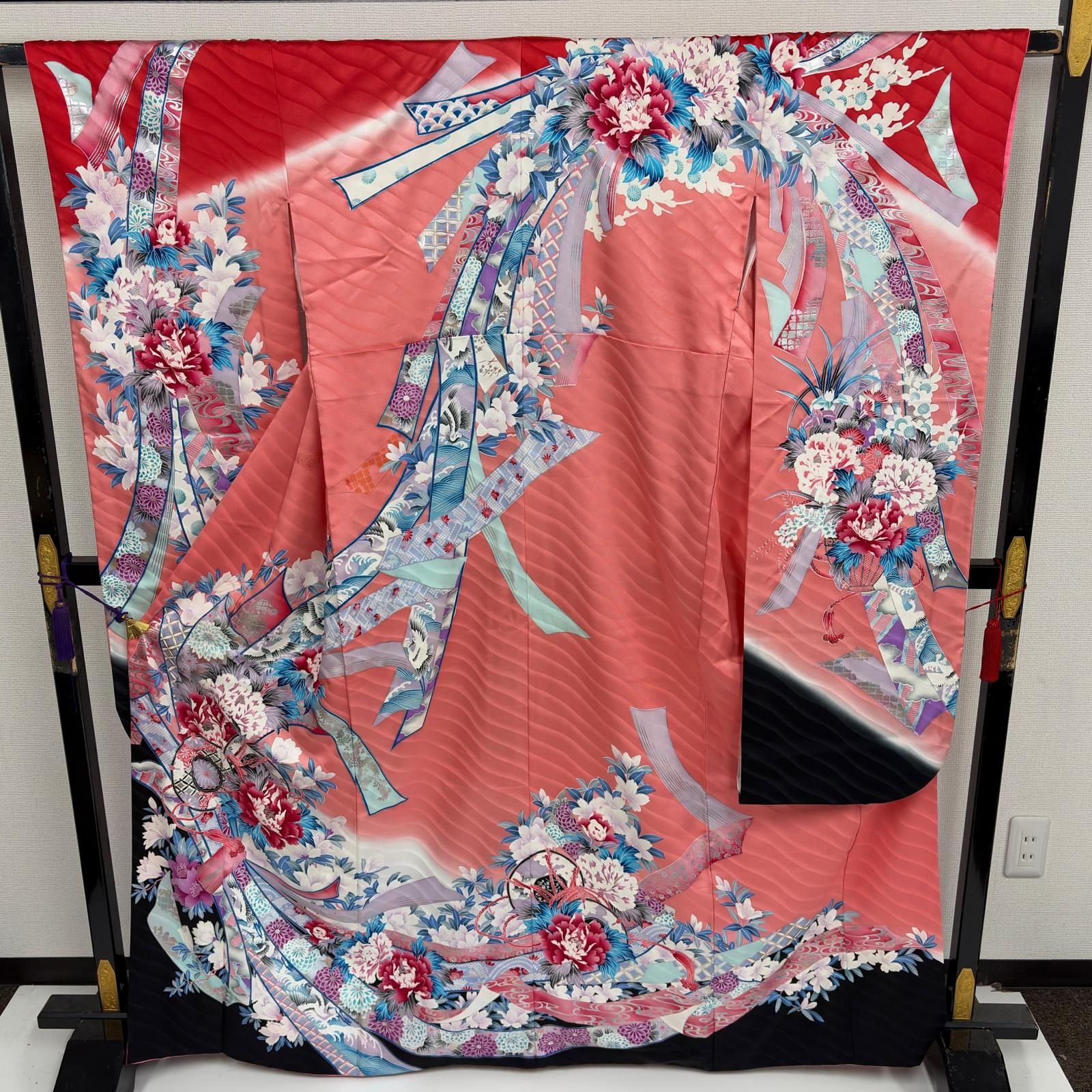 振袖 束ね熨斗 華やかな染め 紋無し 正絹 着物 a-1275
