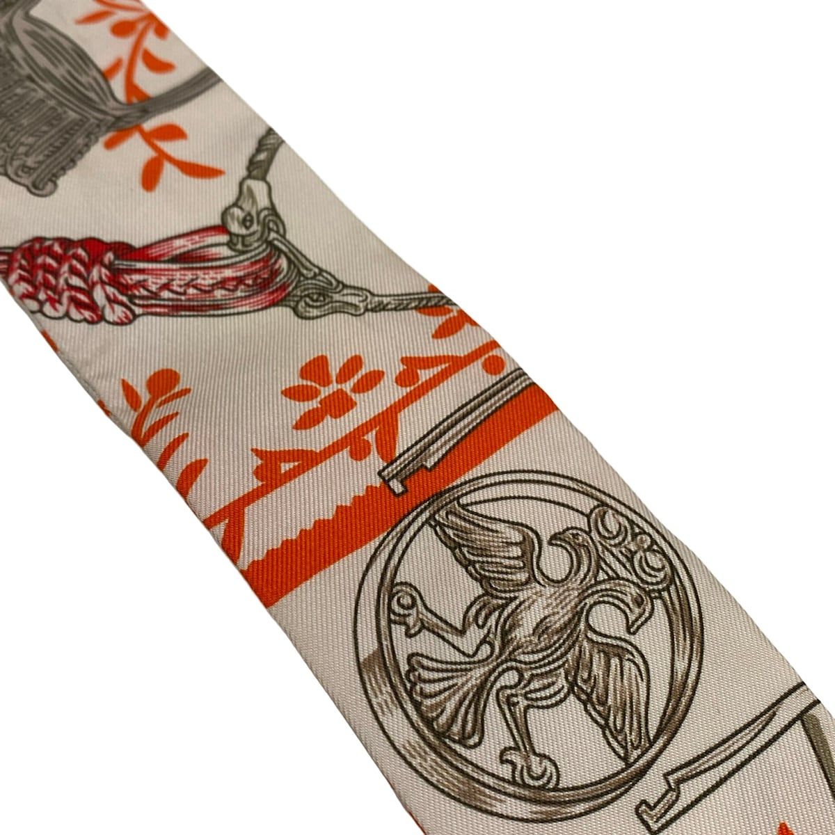 HERMES(エルメス) スカーフ美品 ツイリー ライトグレー×オレンジ