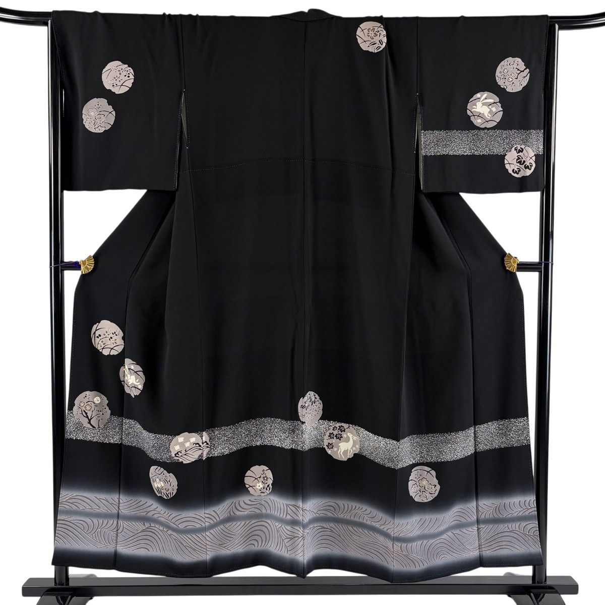 【美品】 訪問着 身丈151cm 裄丈67cm M 袷 うさぎ 草花 金糸 金彩 黒 正絹 秀品 【中古】 8,732円