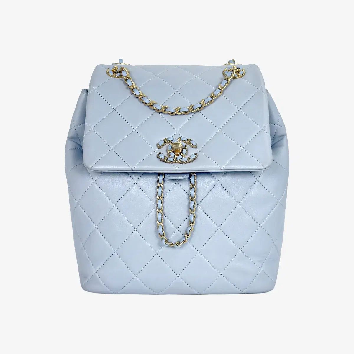 CHANEL シャネル ライトブルー 19 チェーン バックパック ラムスキン VVNCIQIX