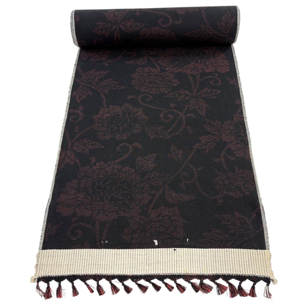 反物 秀品 紬 花唐草 黒 正絹 【中古】 7,448円