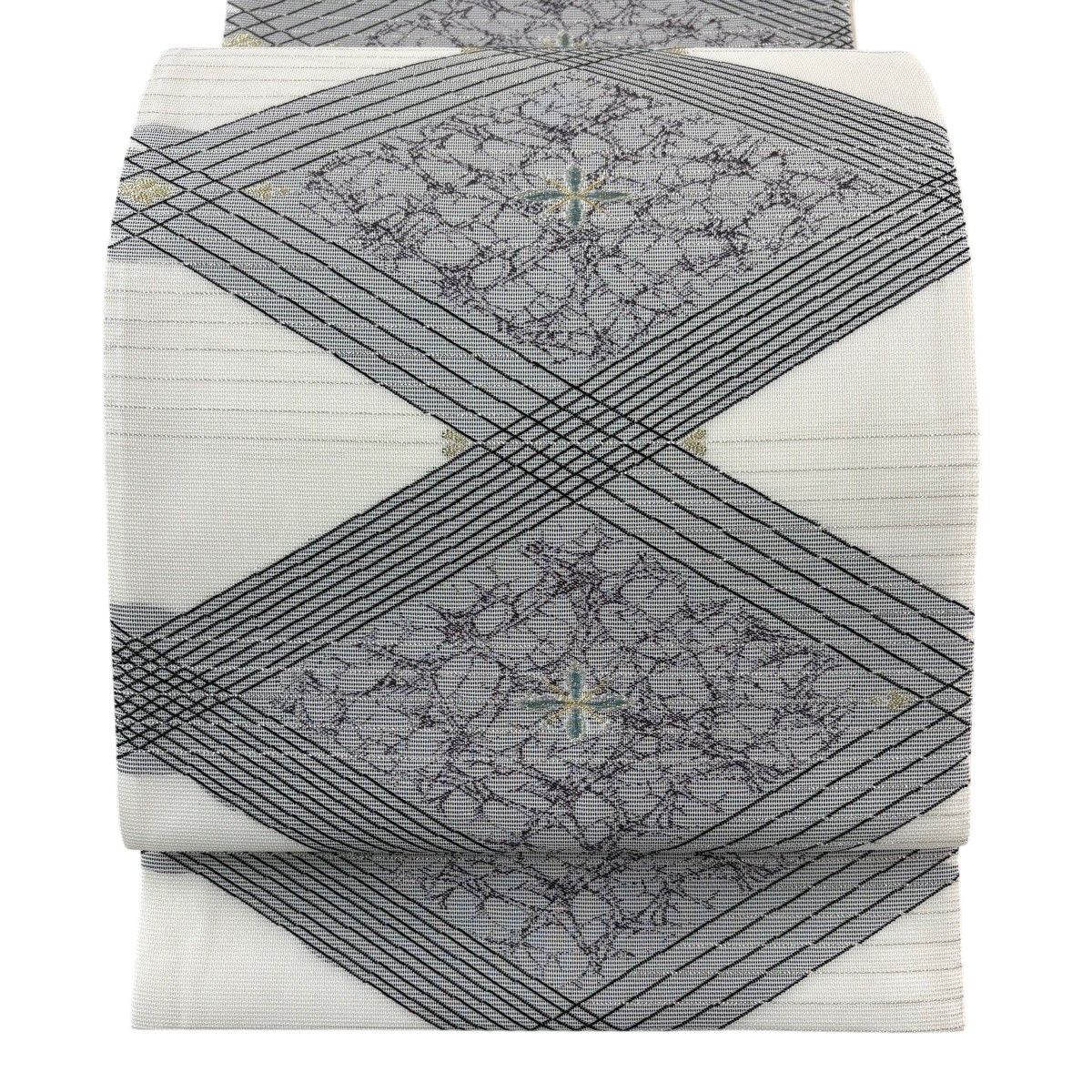 【美品】 袋帯 名品 夏帯 菱文 花 金銀糸 箔 白 六通 正絹 【中古】 16,350円