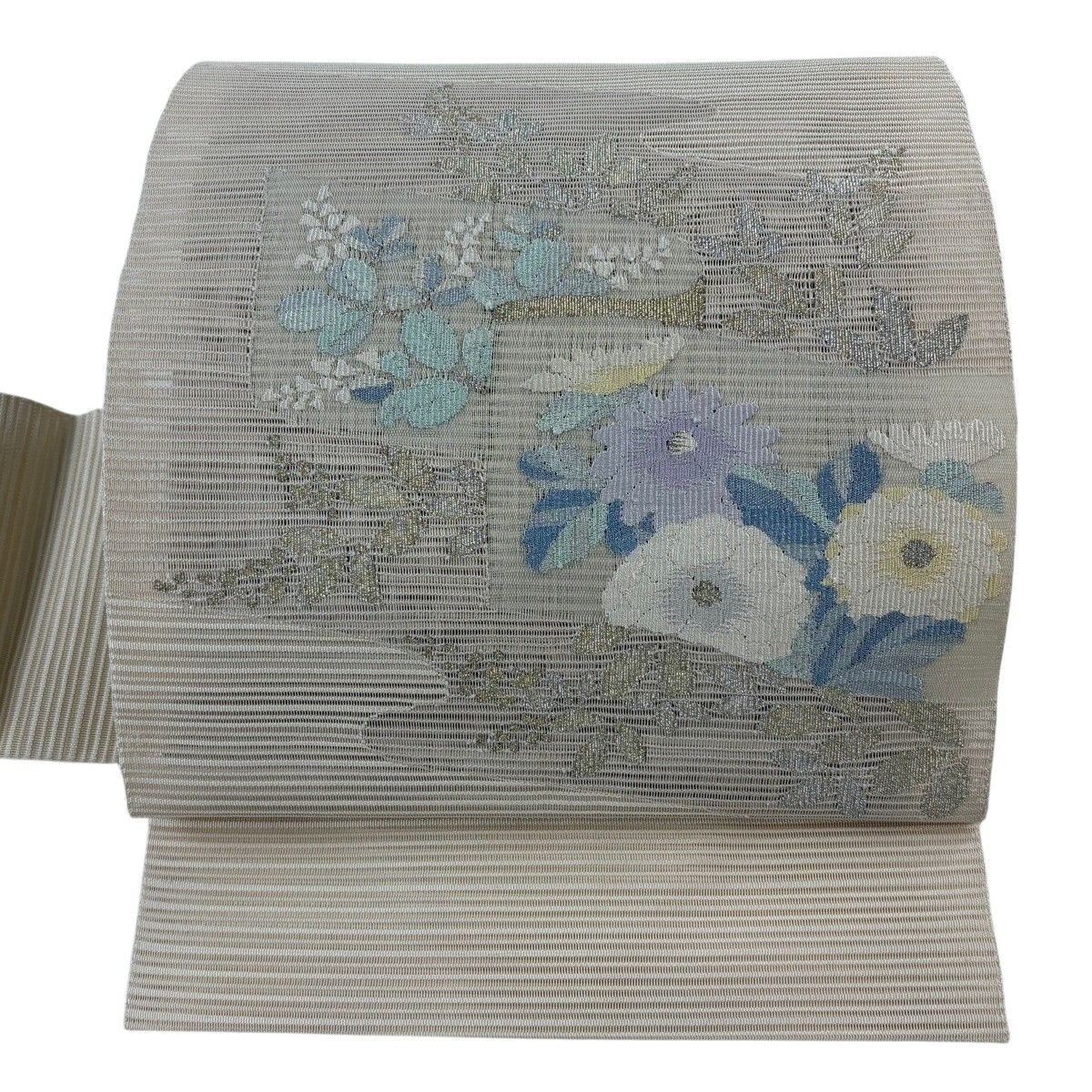 【美品】 名古屋帯 秀品 夏帯 絽 八寸名古屋帯 菊 萩 金銀糸 薄茶色 正絹 【中古】 8,850円