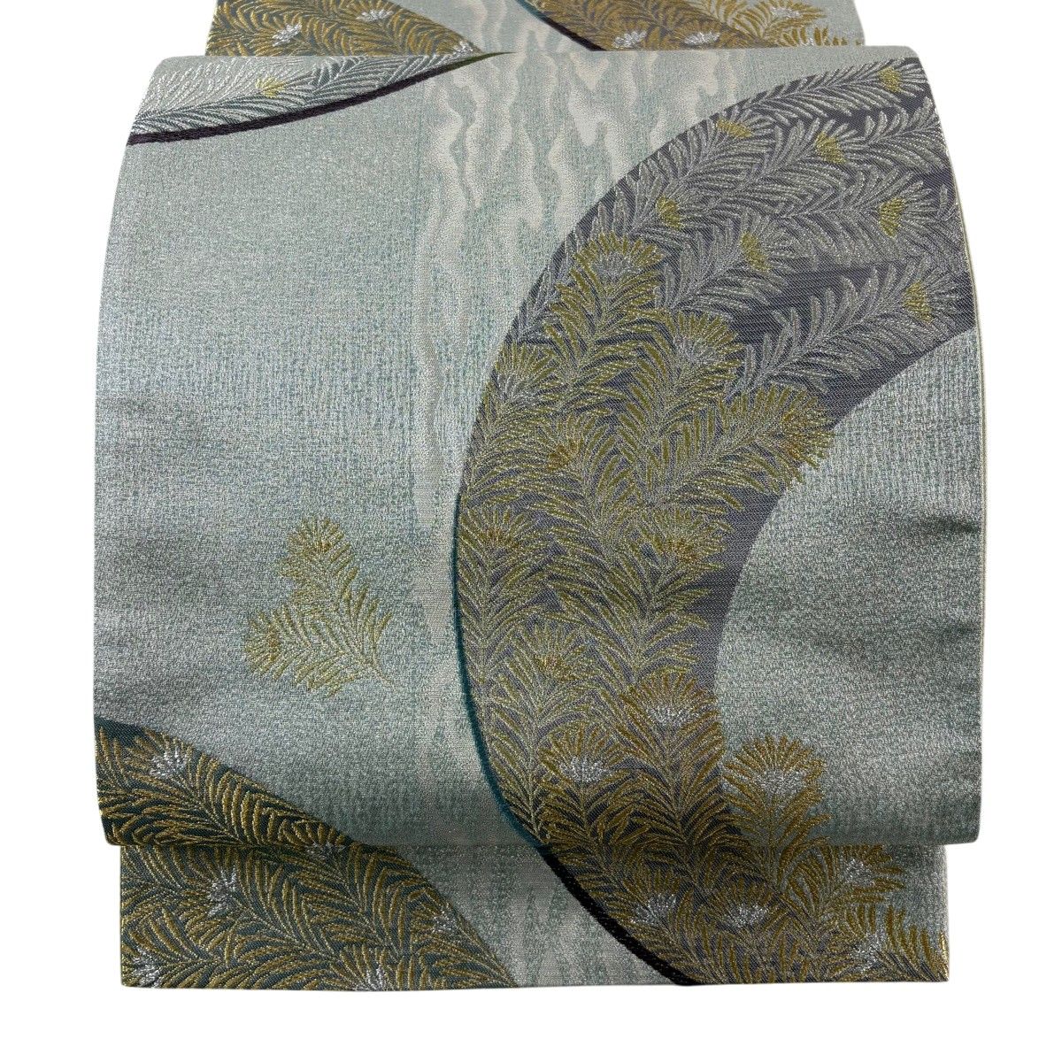 【美品】 袋帯 秀品 葉柄 箔 金銀糸 薄緑 六通 正絹 【中古】
