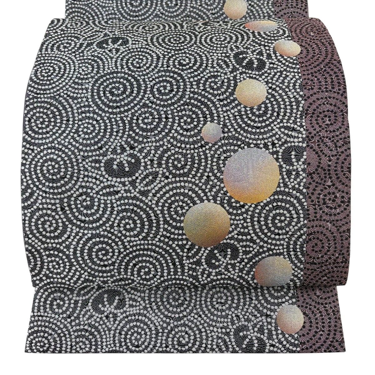 【美品】 袋名古屋帯 秀品 渦巻き 黒灰 正絹 【中古】