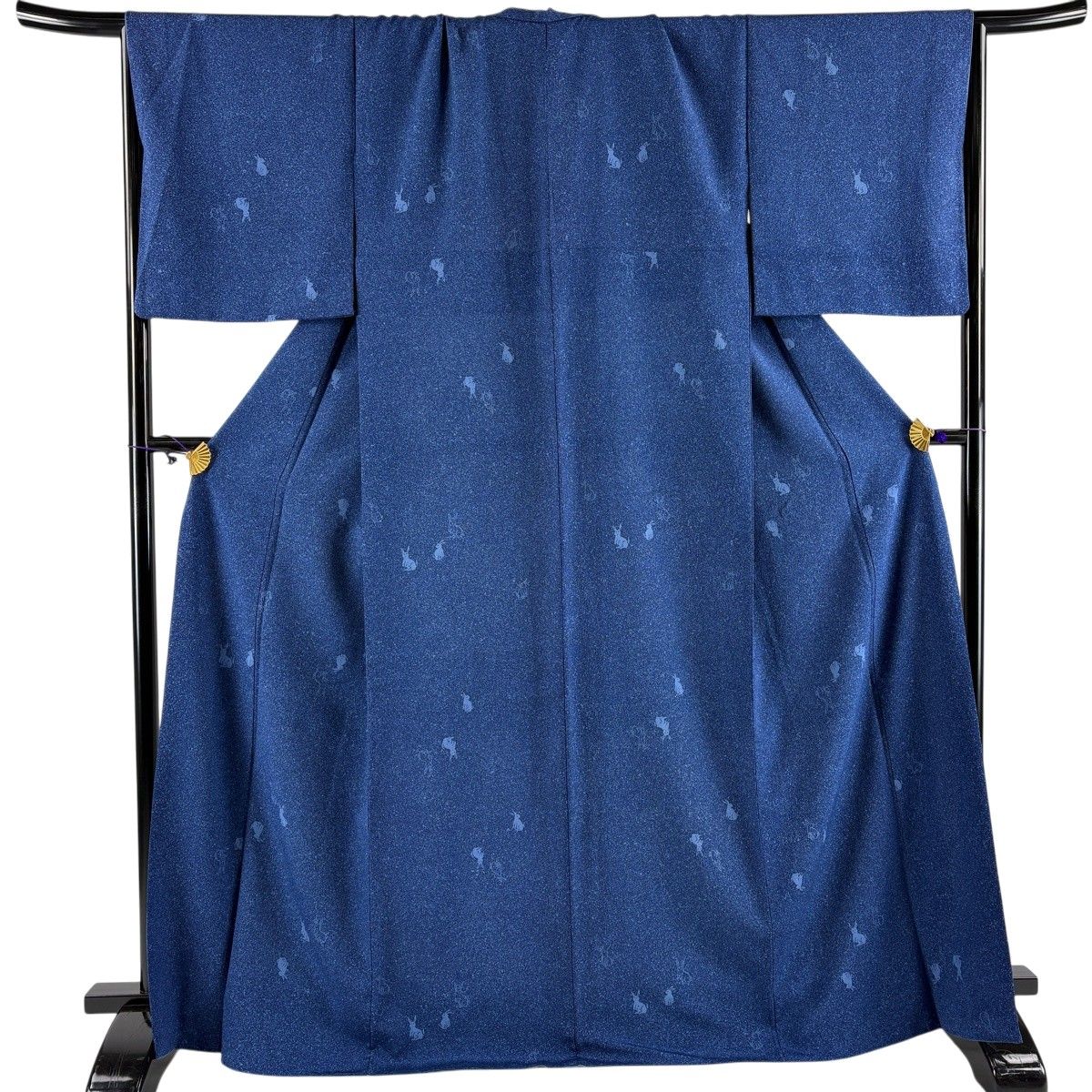小紋 身丈169cm 裄丈69cm L 袷 うさぎ 幾何学 藍色 正絹 名品 【中古】