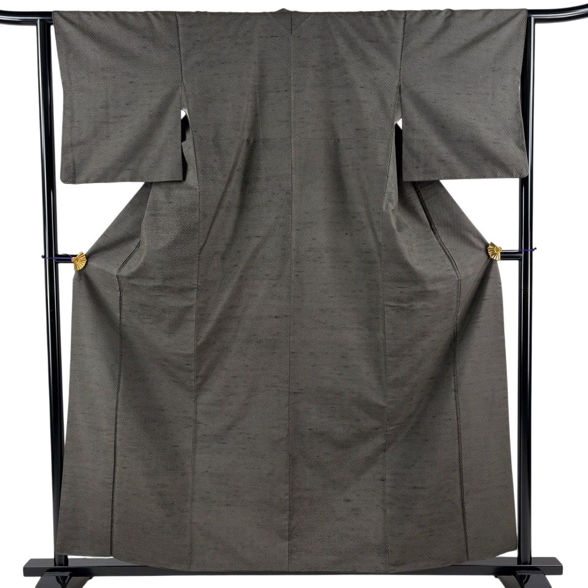 【美品】 小紋 身丈159cm 裄丈63.5cm S 袷 紬地 ドット 灰緑 正絹 名品 【中古】 11,534円