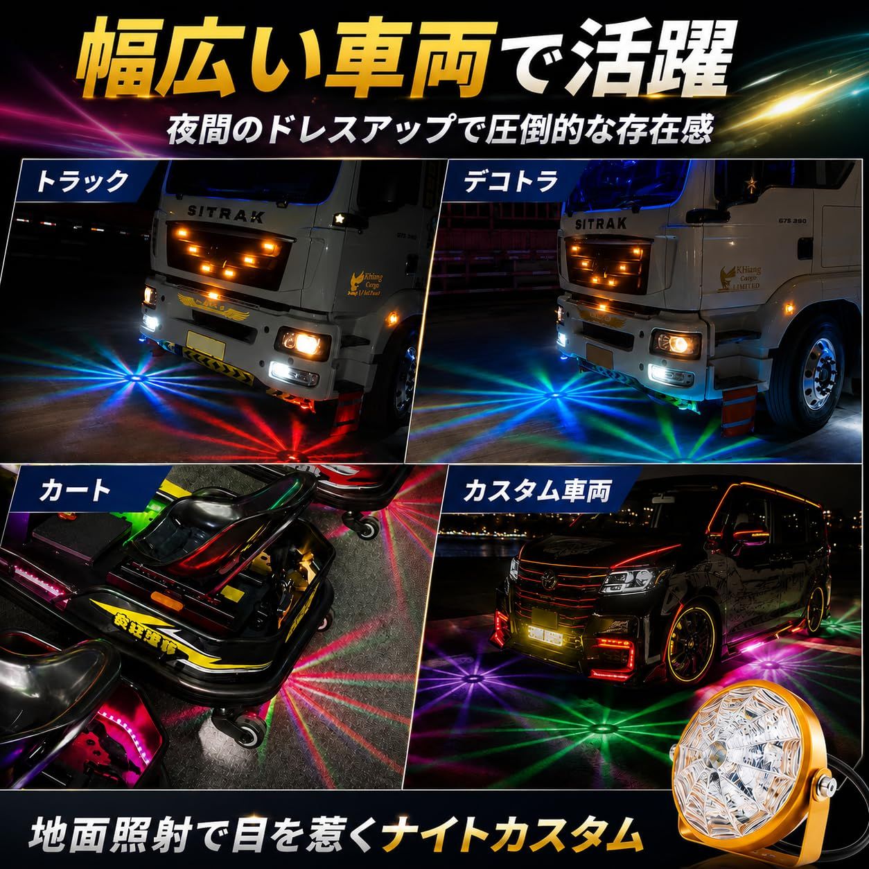 爆光 ストロボ LED デコトラ トラック カラフル RGB イベント 車 4個