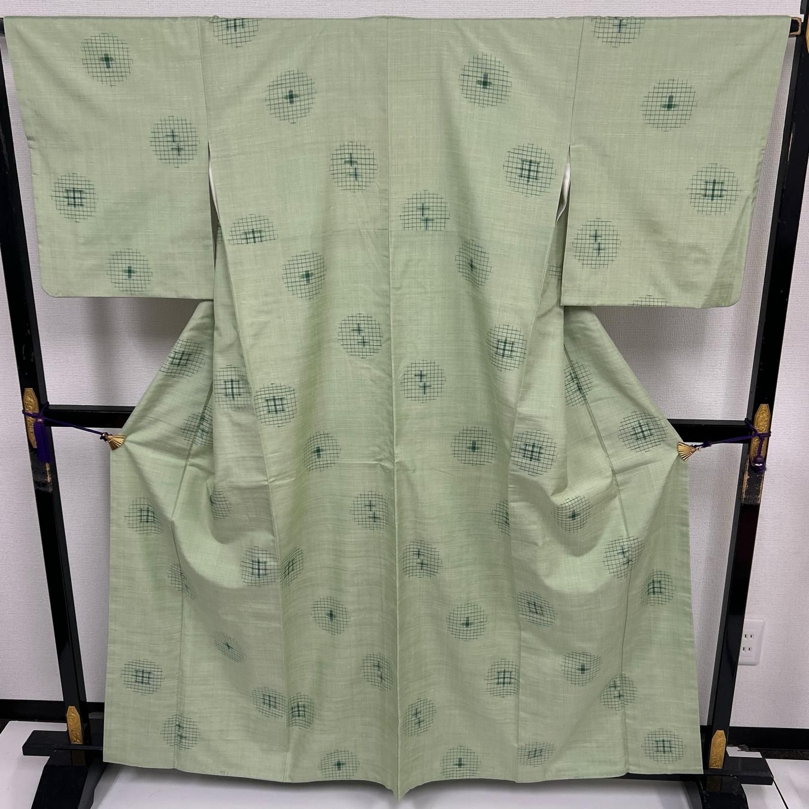 真綿紬 単衣 裄65 飛び柄 素敵な絣柄 正絹 着物 MA-2215