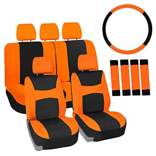FHグループ(FH Group International) 自動車用シートカバーセット ハンドルカバー付き シートベルトパッド付き オレンジ エアバッグ対応 スプリットシート対応 ユニバーサルフィット 車/SUV/トラック対応 【日本正規輸 74dc85c6