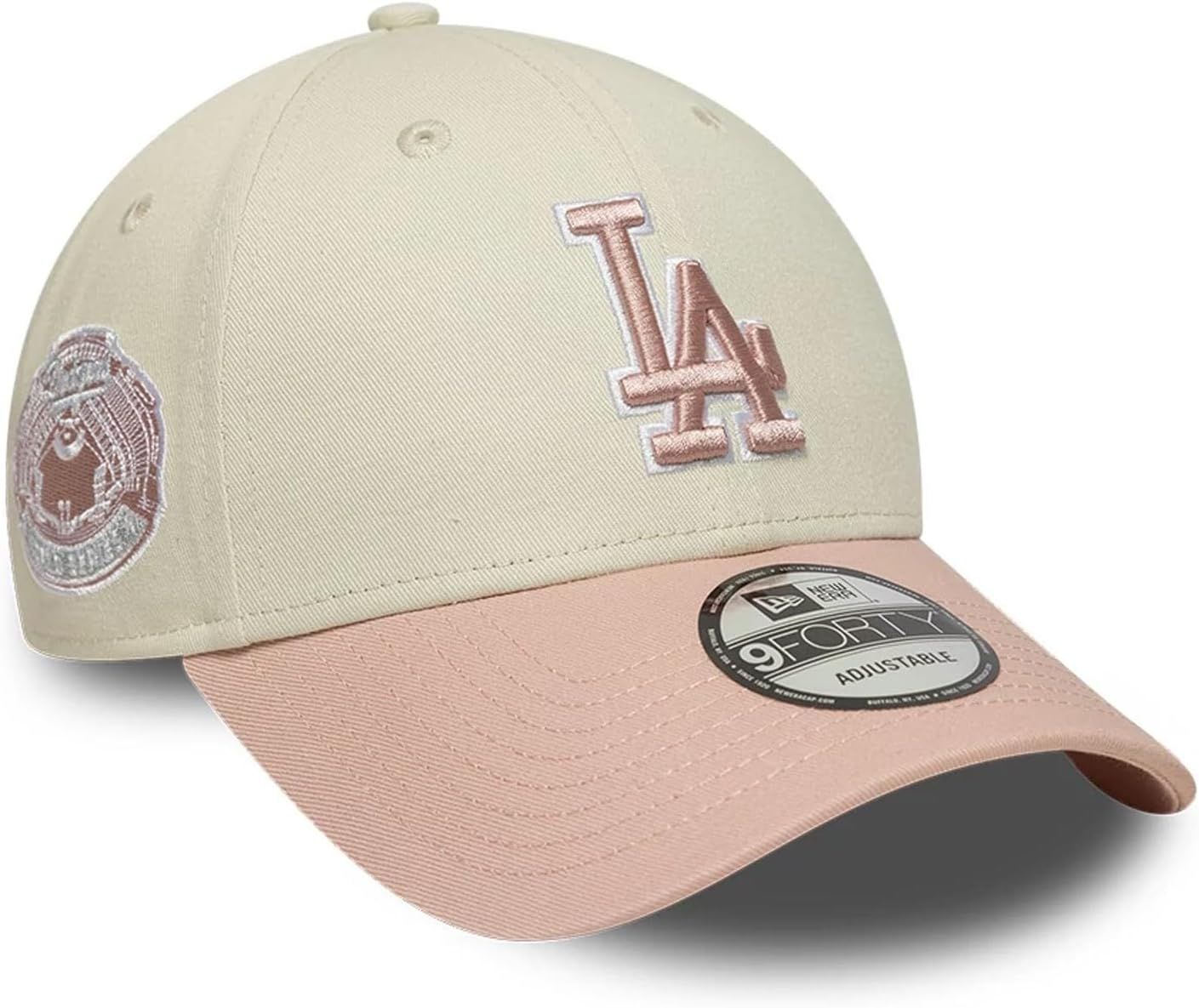 ニューエラ 9FORTY キャップ MLB ロサンゼルスドジャース クリームベビーピンク LAロゴ ワールドシリーズパッチ ストラップバック 帽子 メンズ レディース