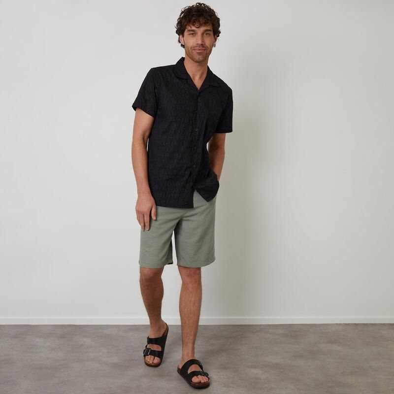 スリードベア メンズ トップス シャツ コットン Threadbare Cotton Pluck Textured Short Sleeve Shirt Black ブラック