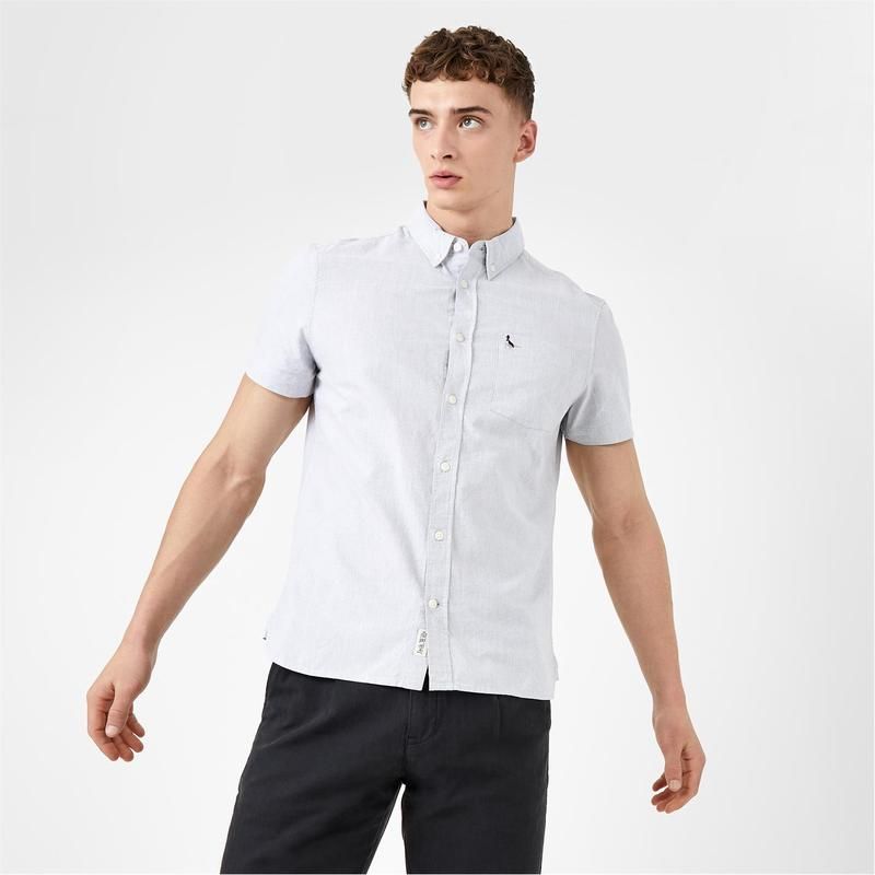 ジャック ウィルス メンズ トップス シャツ オックスフォード Jack Wills Stableton Short Sleeve Oxford Shirt Lt Ash Mrl アッシュ