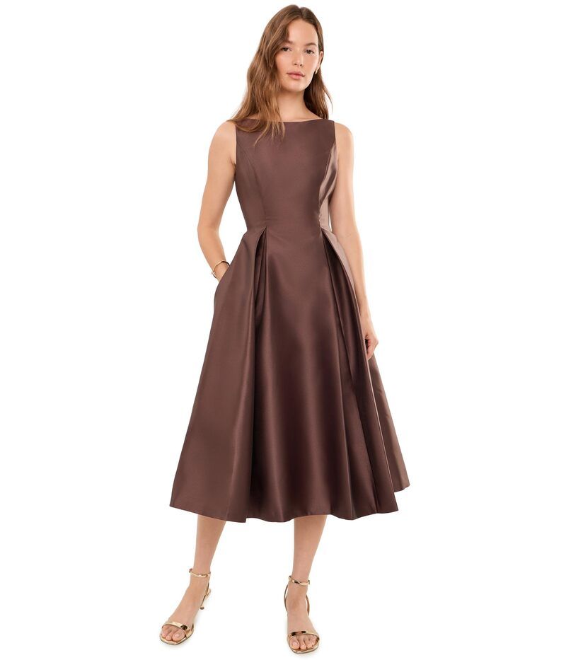 アドリアナ パペル レディース トップス ワンピース ノースリーブ Adrianna Papell Sleeveless Tea Length Dress Espresso