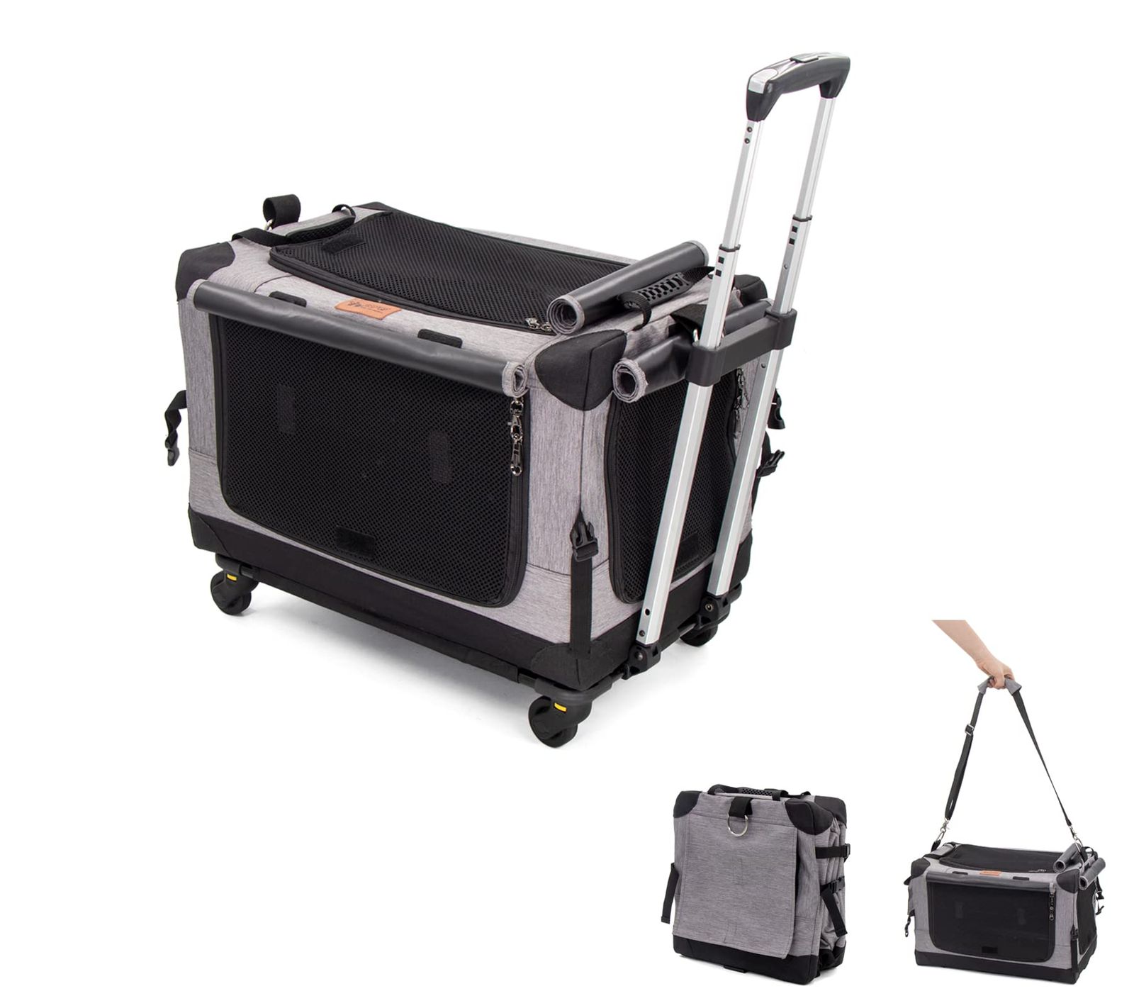 GPR 次世代 3WAYペットキャリーコンテナ キャリーカート 分離で使用可能 カバー丸洗い 静音キャスター 折りたたみ収納 900Dオックスフォード 三面メッシュ 小型犬 猫 小動物 耐荷重15kg (シルバグレー) 0